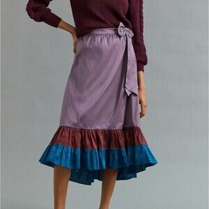 Anthropologie Sachin & Babi Color Blocked Ruffle Hem Midi Skirt Women's Size 2